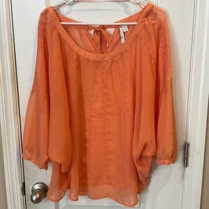 Lauren Conrad Coral Peach Sheer Embroidered Top Blouse - Size XL - Excellent